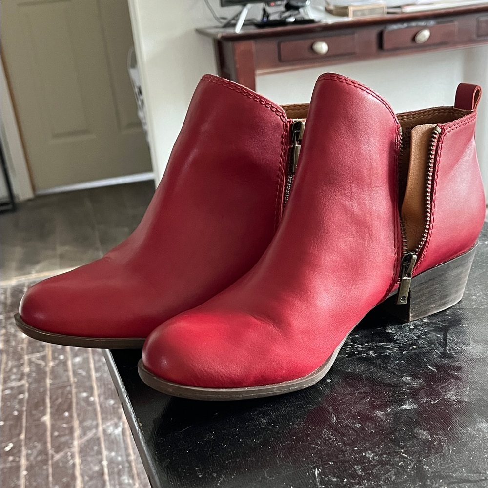 Lucky Brand Red Leather Ankle Boots